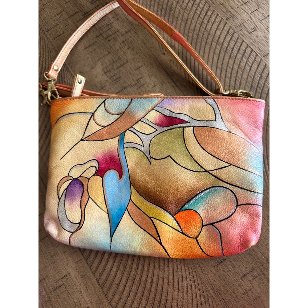 Magnifique Hand Painted Leather Crossbody Bag Stained Glass  Clutch